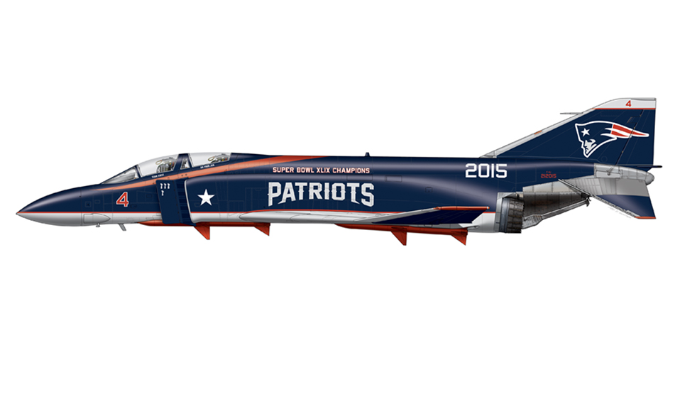 I presented this Super Bowl XLIX commemorative illustration of an F-4J Phantom in the Patriots' colors, to Robert Kraft, owner of the team.