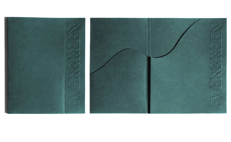 Custom, embossed, presentation folder for Vermont-based Evergreen Advertising & Marketing.
