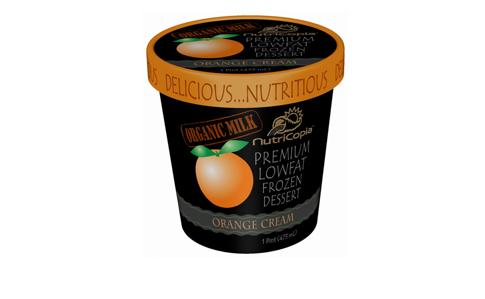 Retail packaging (pint size) for a nutritious frozen dessert from NutriCopia.