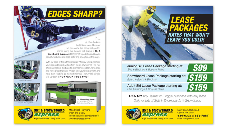 Full-color, two-sided newspaper insert for Ski & Snowboard Express. Wrote all copy, in addition to creating the design & layout.