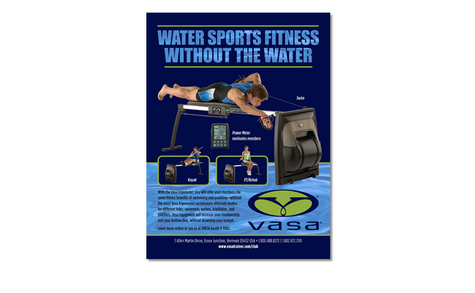 Trade show flyer oriented toward fitness clubs, for Vasa. Project included writing the copy.