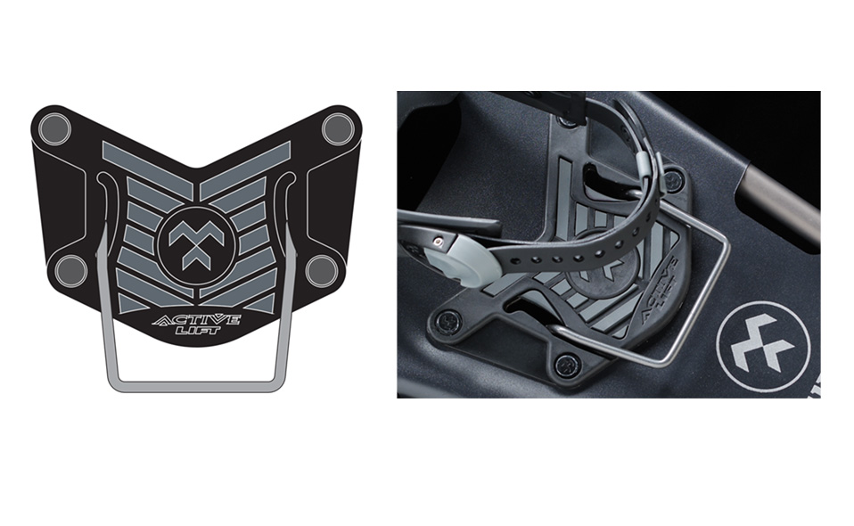 Product styling of a heel lift component for Tubbs Snowshoes. This is the men's version.
