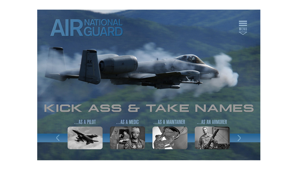 Landing page concept of a new website for the Air National Guard, focused on recruitment (1 of 4).