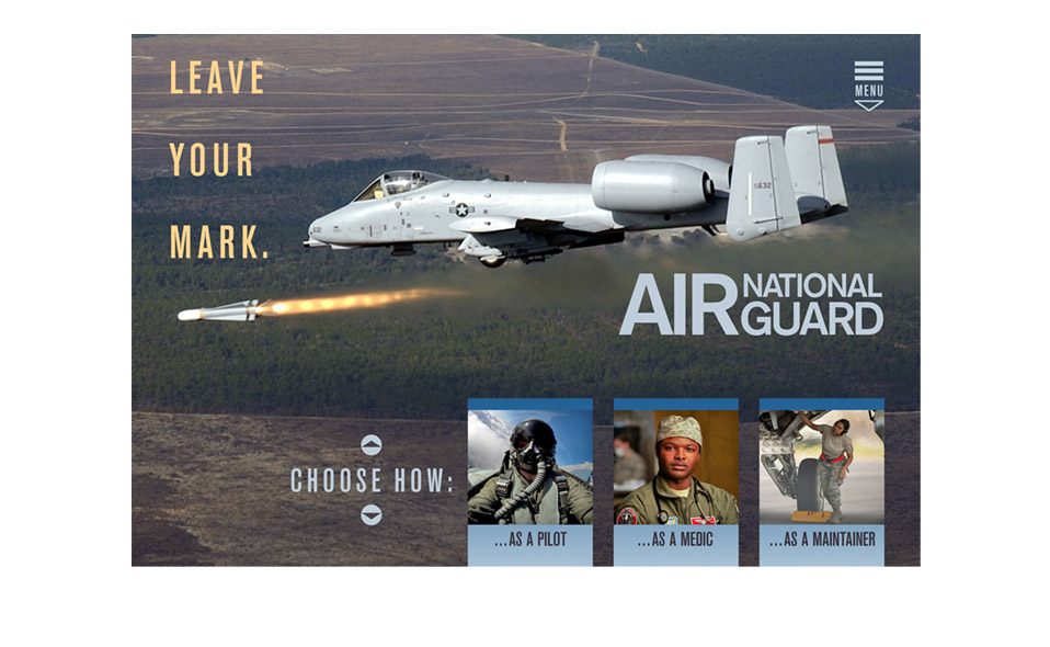 Landing page concept of a new website for the Air National Guard, focused on recruitment (2 of 4).