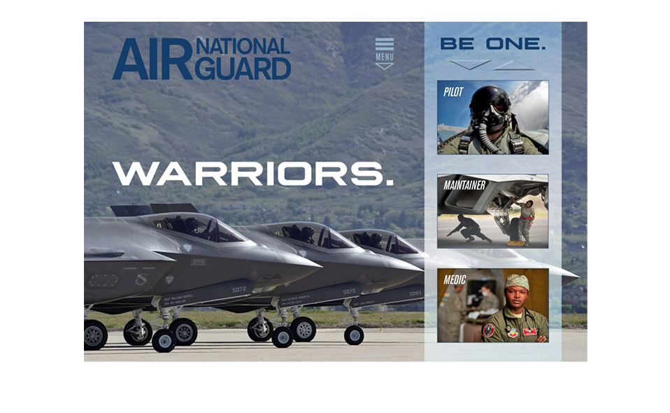 Landing page concept of a new website for the Air National Guard, focused on recruitment (3 of 4).