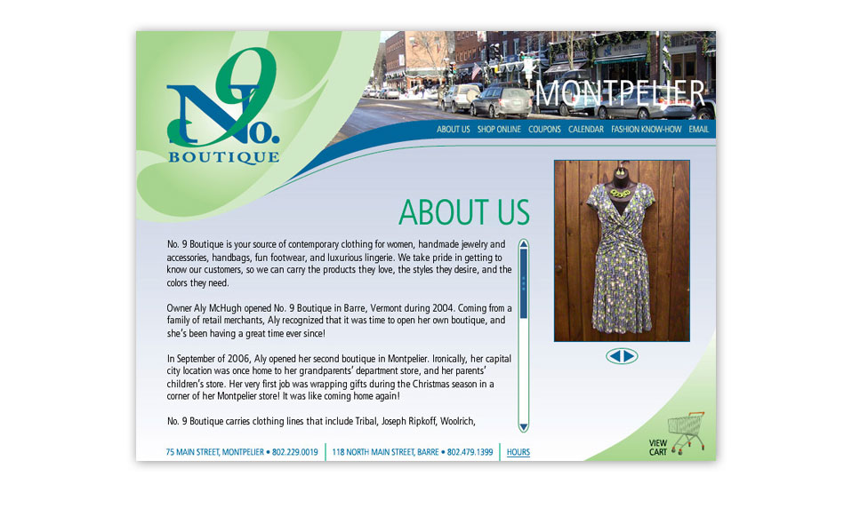 Website design for a women's clothing store in central VT. 